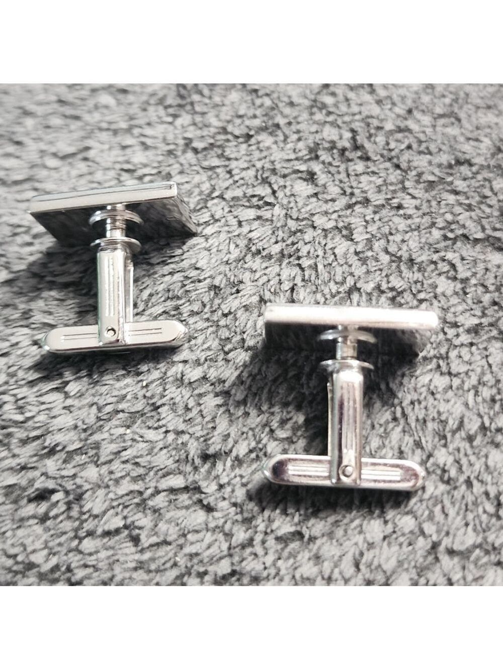 Silvertone Rectangular Cuff Links - Picture 4 of 7